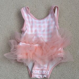 Tucker + Tate Pink Gingham One-Piece Swimsuit with Tulle Ruffles size 3 months